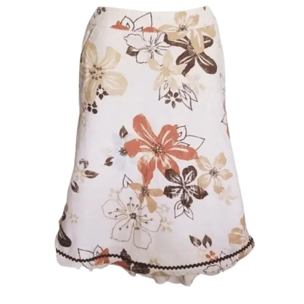 J. Jill Skirt Women’s sz 4P With Pockets Linen A-line Beaded Floral Classic